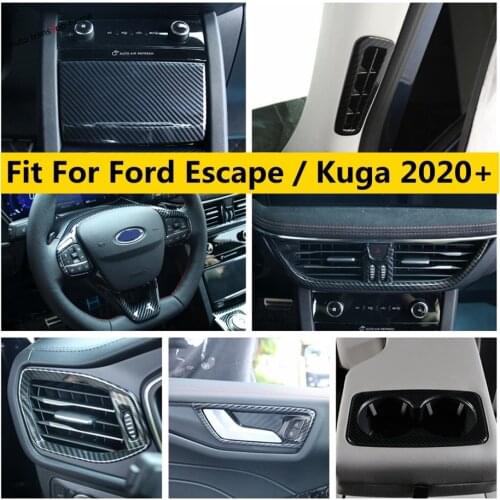 Carbon Fiber Look Interior Kit Steering Wheel / Air AC Panel / Door Handle Bowl Cover Trim Fit For Ford Escape / Kuga 2020 2021