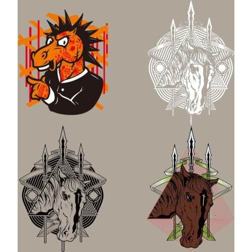 HOT Fashion Horse Pattern Applique on Clothes Heat Transfer PVC Patch Heat Vinyl Ironing Stickers Decor On Transfer Decor Badges