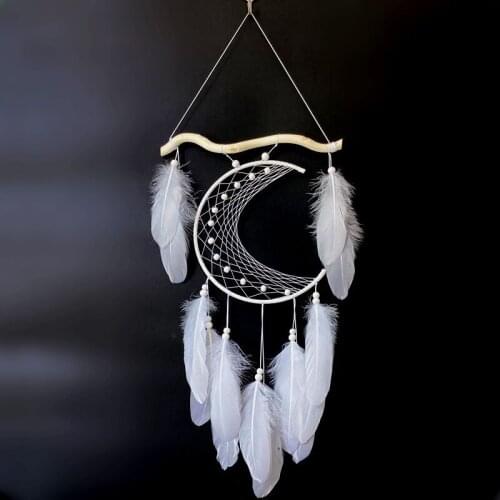White Moon Dream Catcher Wedding Party Decoration Feather Decor Pendant Wind Chime Room Wall Hanging Decor