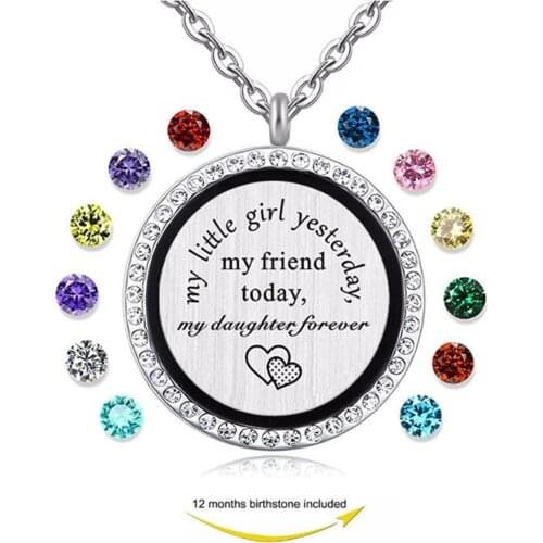 "My little girl yesterday...My daughter forever" Memory Floating Locket Necklace Birthstones Pendant Best Gifts for Women Girls