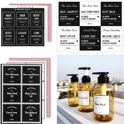 Bathroom Bottles Label Stickers Cosmetic Lotion Soap Dispenser Sings Posted Labels Waterproof Shampoo Conditioner Labels