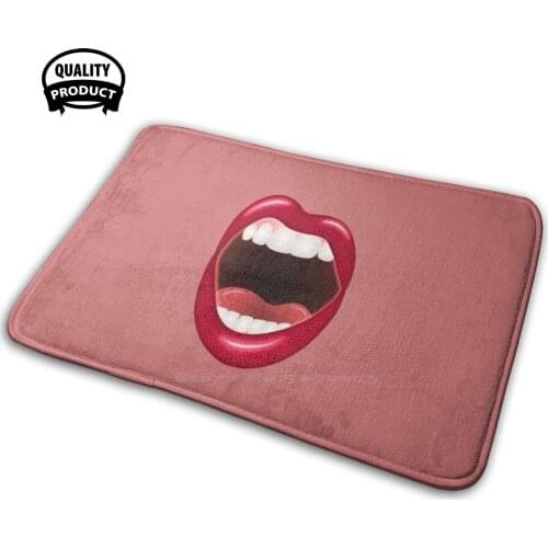 Neon Lips Soft House Family Anti-Slip Mat Rug Carpet Lipstick Angry Singing Lips Lip Rawr Speak Red Pink Mouth Kiss Neon Light
