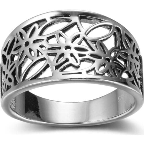 Ofertas Wholesale Bulk Fashion Simple Hollow Flower Plant Wide Face Ladies Women Ring for Party Anniversary Wedding Jewelry