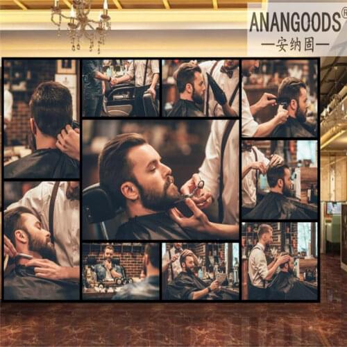 Custom Haircut and Beard Grooming Photos Collage Wall Paper 3D Barber Shop Man Hair Salon Industrial Decor Mural Wallpaper 3D