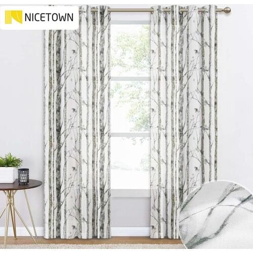 Sheer Curtains Tree Branch Botanical Pattern Watercolor Painting Grommet Curtains Privacy Window Decor for Dining Cafe Sunroom