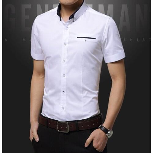 Men Short Sleeve Shirts Slim Fit Mens Clothing Business Formal Social Dress Shirts 2020 Summer White Shirts For Man