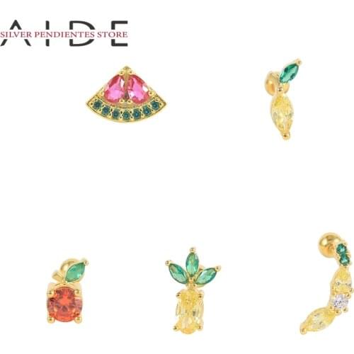 AIDE S925 Sterling Silver Fruit Earrings European And American Colorful Zircon Grape Tropical Thread Piercing Earrings Jewelry