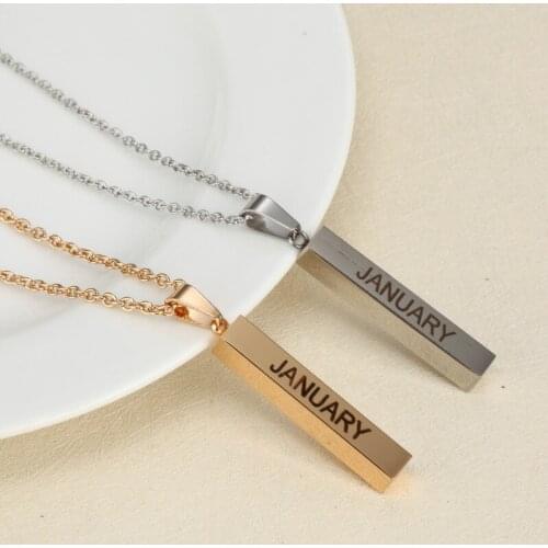 Stereo Stick Lettering Necklace JANUARY Wish Blessing Gift Necklace Stainless Steel Fashion Jewelry