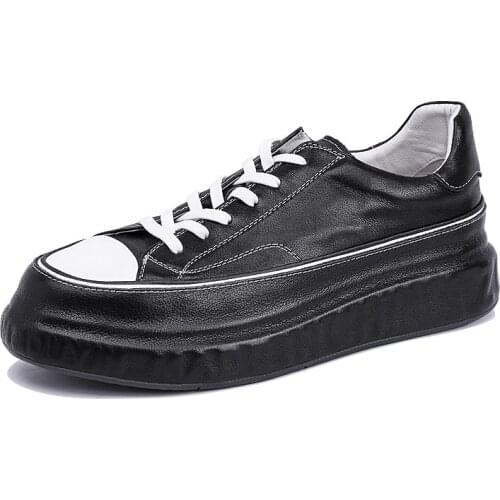 Mens Streetwear Fashion Hip Hop Casual High Platform Heighten Genuine Leather Shoes Man Japan Harajuku Korean Cowhide Shoes