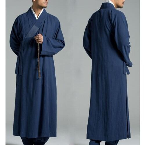 Unisex Summer&Spring top quality cotton&linen zen lay robe uniforms shaolin kung fu suits meditation Buddhist monk clothing blue