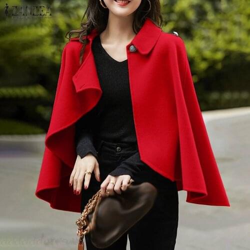 ZANZEA Femme Clothing Casual Sleeve Button Cloaks Outwear Sleeveless Cloak Solid Jackets 2021 Fashion Autumn Capes Ponchos Coats