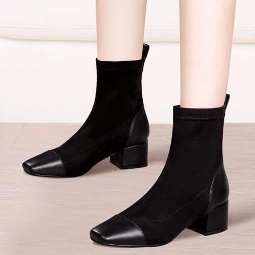 2021 New Autumn Women Boots Fashion Elegant Chunky Heels Shoes Woman Wild Comfort Winter Ankle Boots Women High Heels Sock Boot