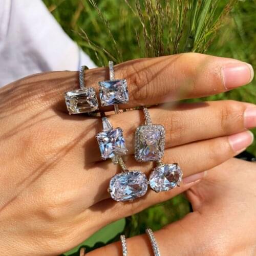 100% 925 Sterling Silver Luxury Emerald Pear Oval Asscher Cut Very Shiny Synthetic Diamond Female Senior Wedding Ring