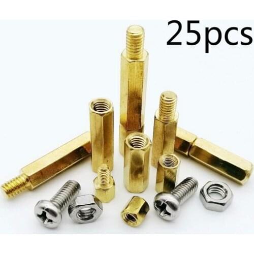 25pcs Brass Pure Copper M3 Hex Column Standoff SupportMale-Female Female Spacer Screw Nut PCB Board