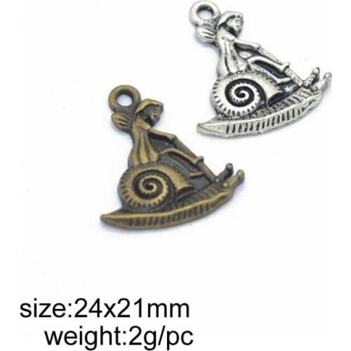 50Pcs/Lot 24x21mm Antique Silver/Antique Bronze Plated Alloy Spirit Riding A Snail Charms Fit For DIY Jewelry Making Findings