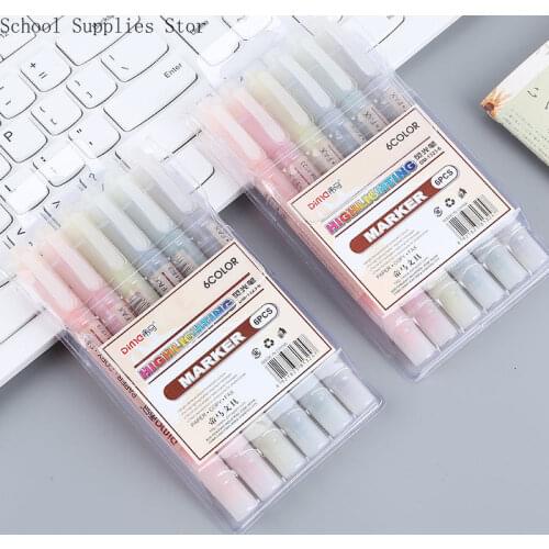 6Pcs/Set Double Head Fluorescent Highlighter Pen Markers Pastel Drawing Pen for Student School Office Supplies Cute Stationery