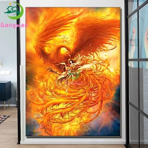 5d diy diamond painting Phoenix and cartoon girl full square round drill diamond embroidery bird with fairy full kits home decor