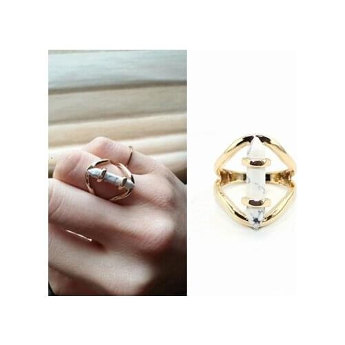 Free shipping 6pcs/lot latest fashion jewelry gold tone 17mm metal synthetic stone finger rings