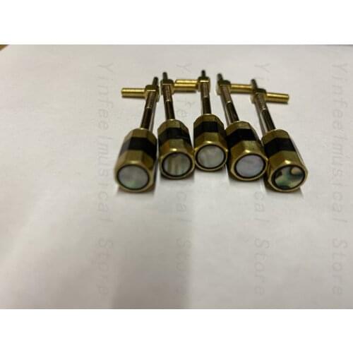 Free shipping high quality 5pcs Cello Bow Screw and Eye, Gold colour abalone botton Mount 4/4 violin parts 65mm Long