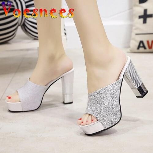 Voesnees Womens Shoes 2021 New Female Thick-Soled Slippers Square Heel Platform Sandals Summer Non-slip Peep Toe High Heels