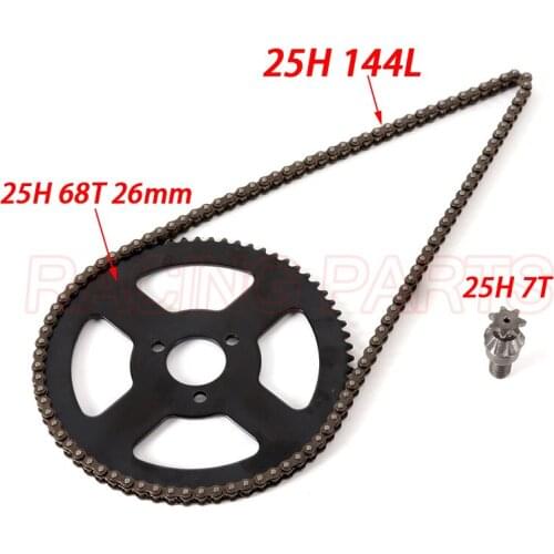 25H Chain 144 Links, 25H 68 teeth Rear Sprocket ,7 teeth sprocket shaft For Electric tricycle Mini moto Pocket Bike ATV Quad