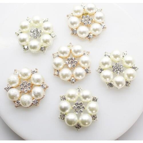 10Pcs white round pearl botones Accessories rhinestones Flower wedding caps Decoration For Making Gift box Sewing decoration