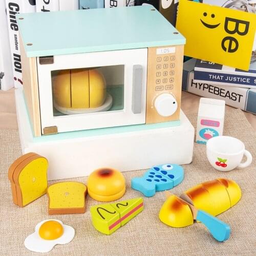 Play House Wooden Toy Children Mini Microwave Miniature Food Pretend Play Toy Kid Educational Playing Kitchen Game Toy Girl Gift