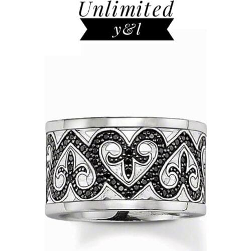 Black Heart Rings Hollow Out Silver Fashion Jewelry Accessories for Women and Men Eternity Love Gifts