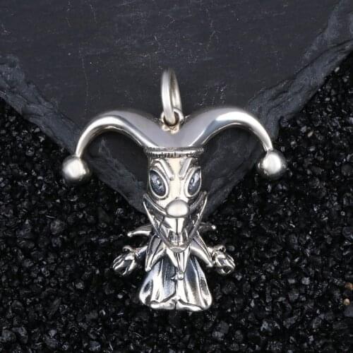 New real S925 Sterling Silver Dark Circus Clown Pendant Personality Fashion Man and Woman Pendants Thai Silver Joker Pendant