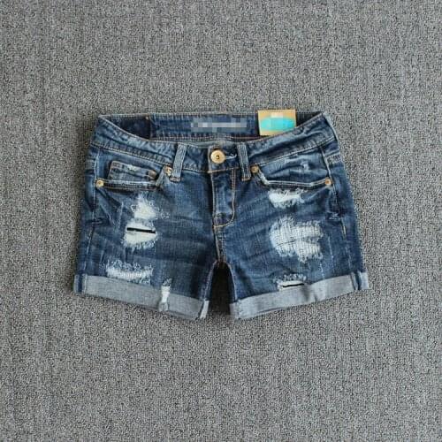 Summer women fashion straight style water wash hem rolled-up denim shorts female trendy vintage cotton ripped casual bottom