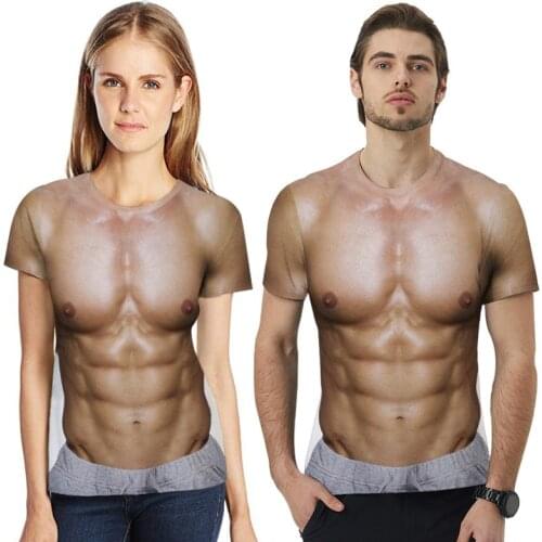 Mens clothes Novelty 2020 summer muscle pattern 3D short t shirt men Cotton O-Neck streetwear UNISEX Euro-America style