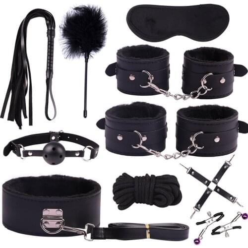 Bdsm Bondage Set SM Porducts Adult Sex Toys for Couples Sex Games Bondage Gear Handcuffs Anklet Whip Mouth Plug Rope Hand Cuffs