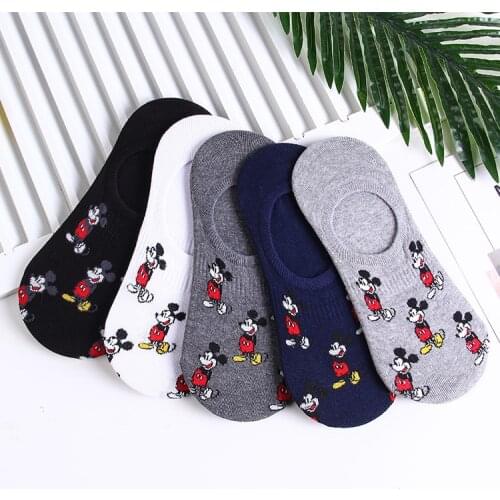 Disney Mens Boat Socks Fashion Cartoon Mickey Simple Shallow Mouth Socks Wild Invisible Socks