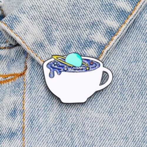New Coffee Cup Enamel Pin Cosmic Universe Cute Mug Enamel Brooches Badge Lapel Pins