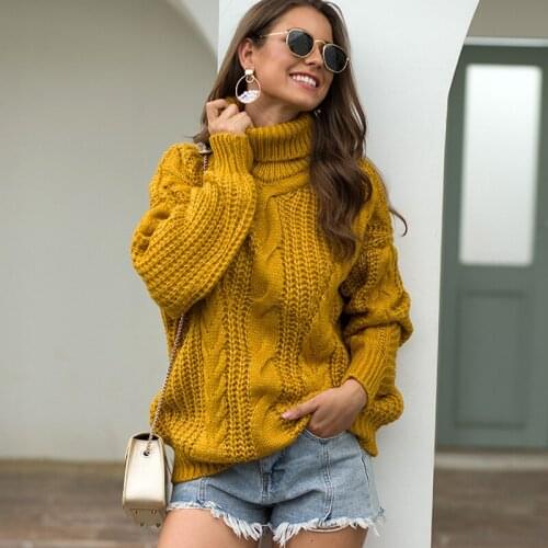 2021 Autumn Winter Women Turtleneck Sweaters Elegant Loose Oversized Warm Knitted Pullovers Fashion Solid Twist Knit Jumper Tops