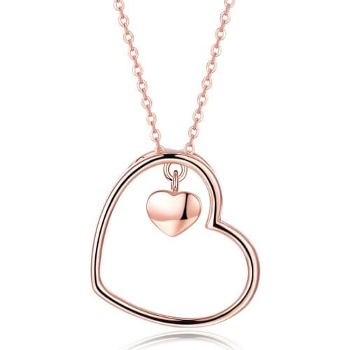 SILVERHOO Minimalist 925 Sterling Silver Hollow Heart Necklaces Pendant For Women Trendy Rose Gold Color Necklace Romantic Gift