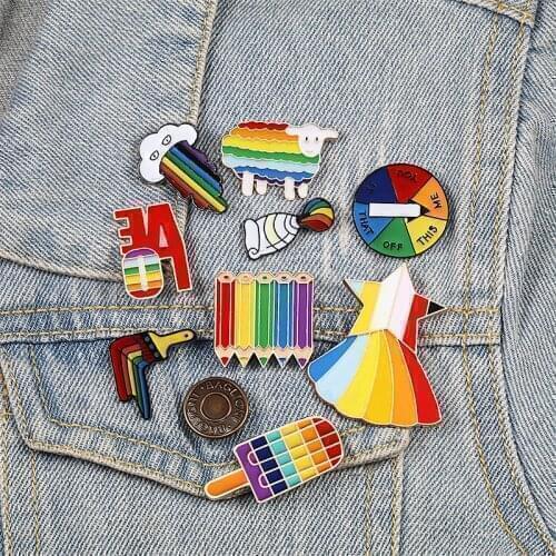 LGBT Design Rainbow Brooch Creative Clouds Sheep Pencil Pigment Paint Love Metal Pin Badge Shirt Jackets Lapel Pins Jewelry Gift