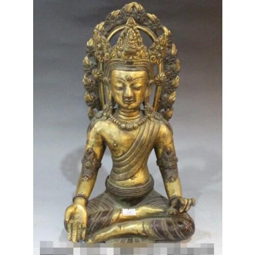 S00982 15" Tibet Buddhism Bronze 24K Gold White Tara Kwan-yin Goddess Buddha Statue