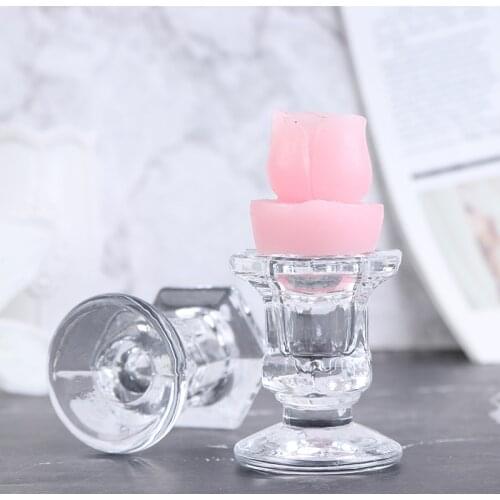 Glass Candle Holders Wedding Candlestick Fine Transparent Crystal Glass Candle Stand Dining Home Decoration