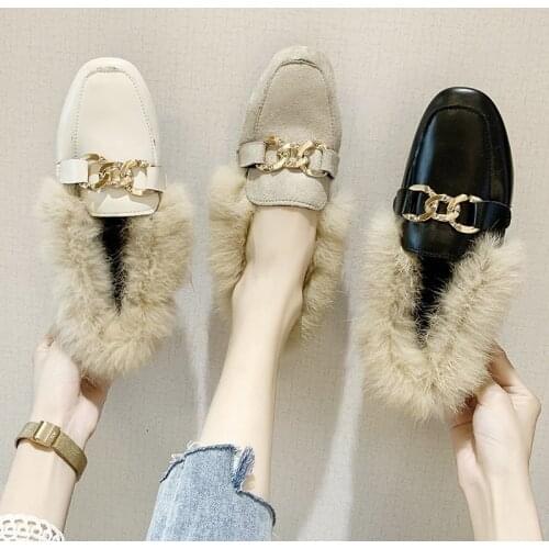 Winter Shoes Women Womens Moccasins Casual Female Sneakers Flats Square Toe Autumn Loafers Fur Shallow Mouth New Dress Fall