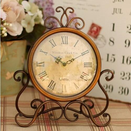 Vintage Style Metal Desktop Table Clock Silent Watch Home Decor Mute Bedroom Office Table Clock Movement Craft Chic Shabby Small