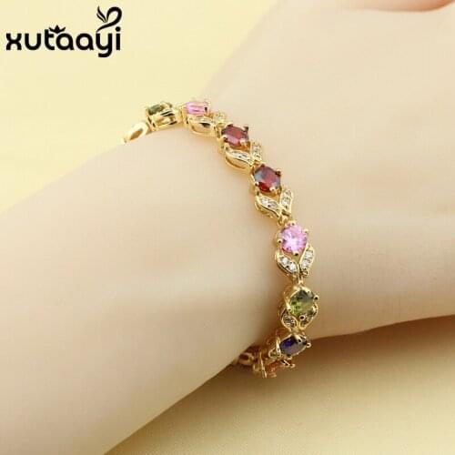XUTAAYI New Arrival Fashion Health Jewelry gold plate Adjustable Multicolor Cubic Zirconia Chain-Link Bracelet Length 18+3CM