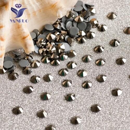 YANRUO 2058HF SS16 3.8-4.0mm Jet Hematite Stones And Crystals rhinestones Glue Hotfix Rhinestones Wedding Dress