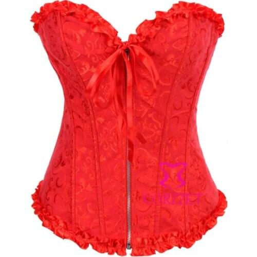 6 Colors S-2XL New 2014 Women Red Jacquard Corselet Sexy Corsets Strapless Boned Overbust Bustiers Top Zipper Intimates Shaper