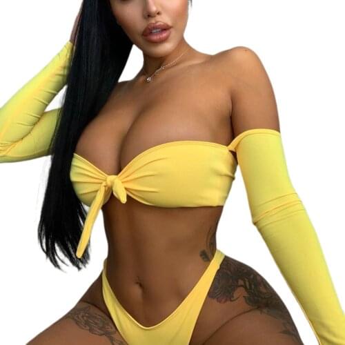 Womens Swimsuit Set, Long Sleeve Lace-up Tops and Panty Two-piece Suit for Vacation Swimming Beach