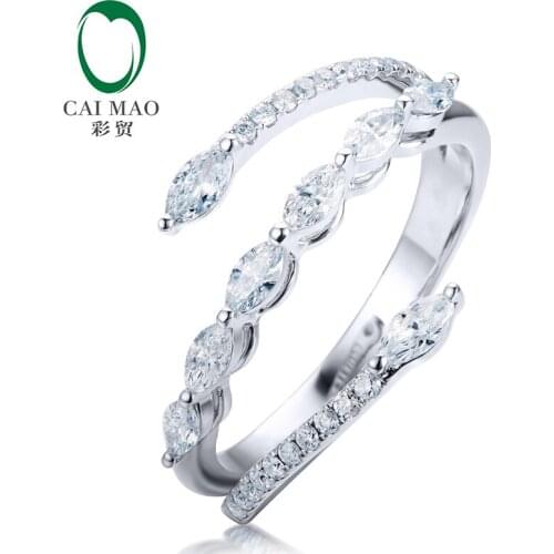 CaiMao 14kt White Gold Marquise Cut 0.46ctw Natural Diamond Engagement Ring for Women Jewelry
