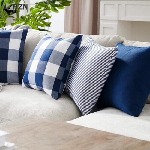 1pc Farmhouse Buffalo Check Plaid Throw Pillow Covers Cushion Case Cotton Linen for Sofa Home Decor Blue pillowcase Wholesalel