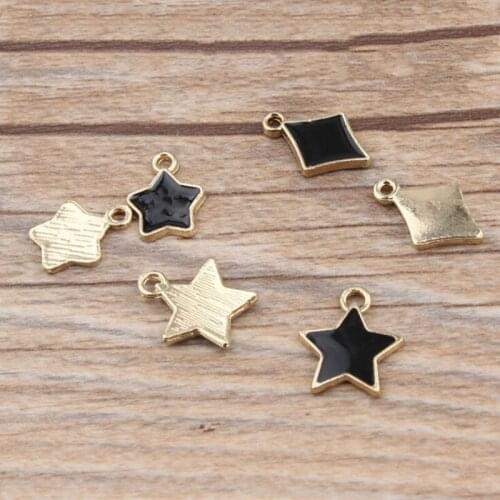 Simple Alloy Black Enamel Star/rhombus/Triangle/heart Charm Pendant for earring/necklace/bracelet handmade diy 10pcs
