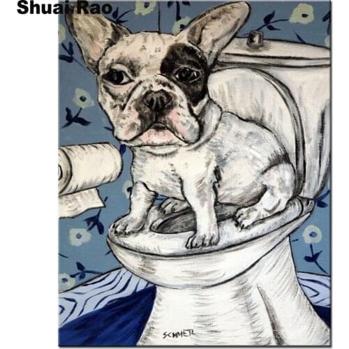 Diamond Painting French BUlldog dog on the Toilet,5d DIY Diamond Embroidery sale Diamond Mosaic Cross Stitch bathroom wall art