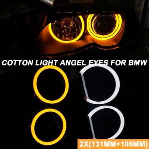 White LED SMD Angel eyes Cotton Light Halo rings for BMW E90 3Series 2X(131mm+106mm) auto headlights DRL Lamp accessories